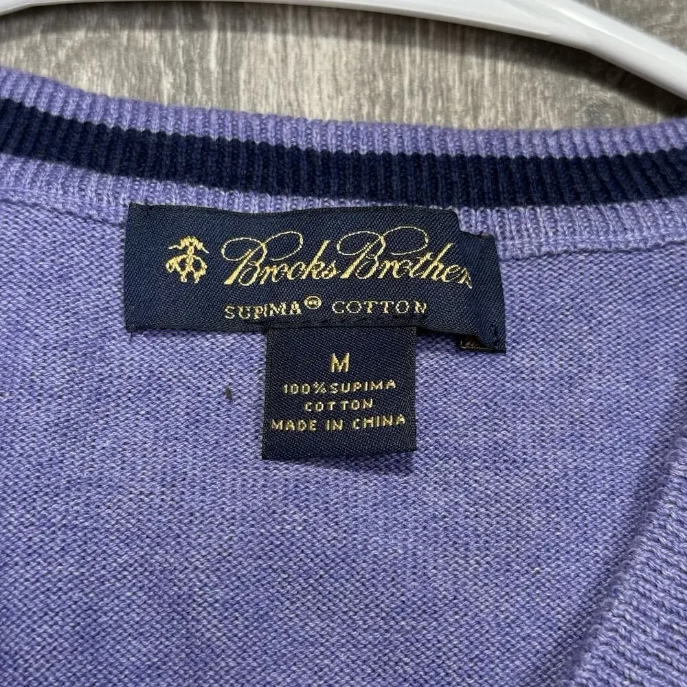 Mens Brooks Brothers V Neck 100% Supima Cotton Pullover Sweater Purple Size M - Picture 4 of 9
